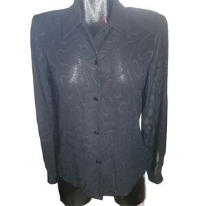 Ardoise Sheer Black Button Up Embroidered Blouse S